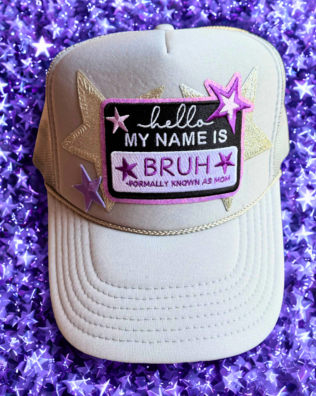 “Hello My Name is Bruh” Trucker Hat Silver Grey