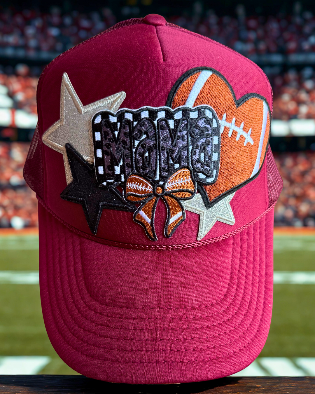 Football Mama Trucker Hat Burgundy Maroon